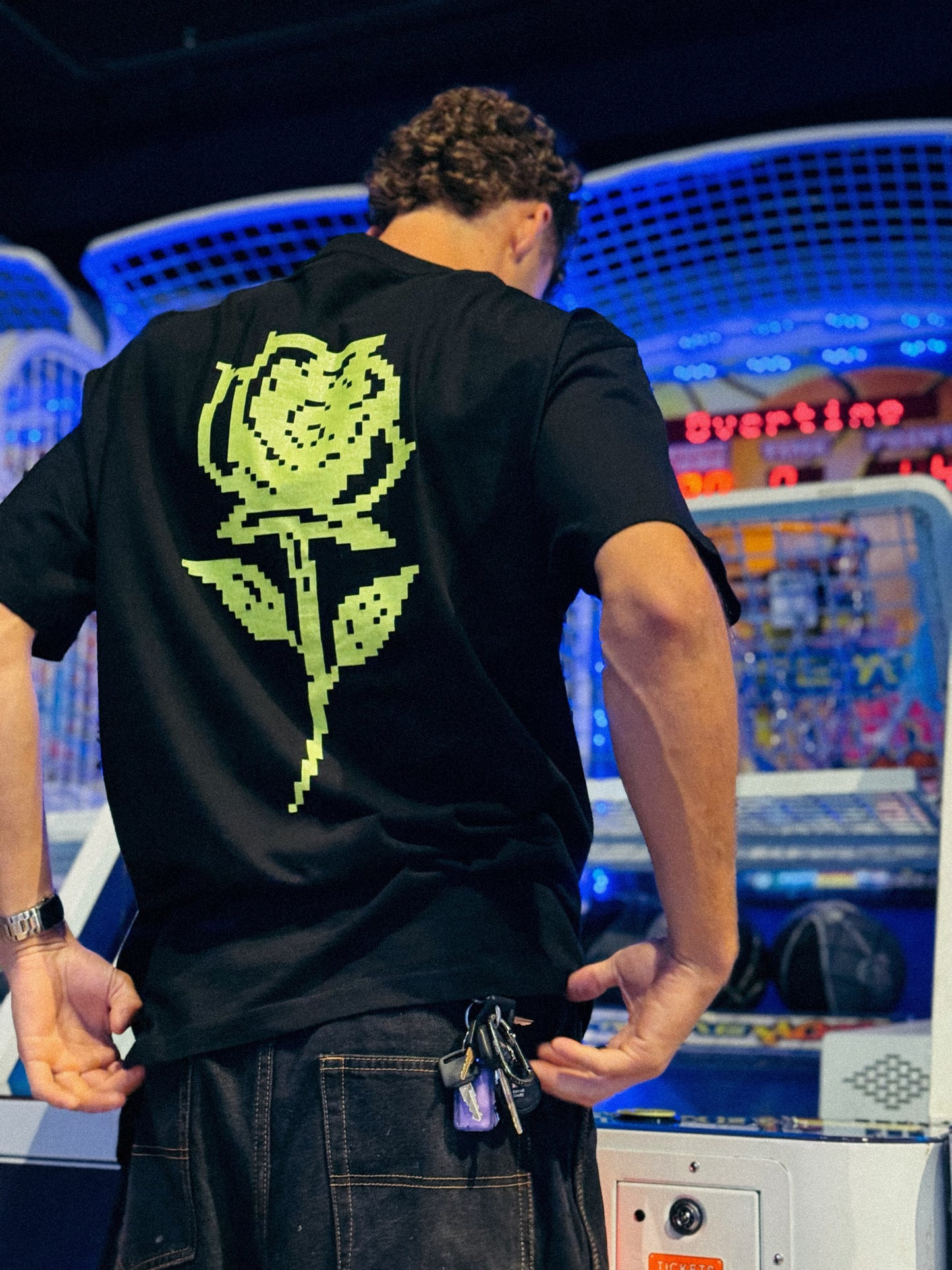 ‘Rose’ Tee Black/Lime