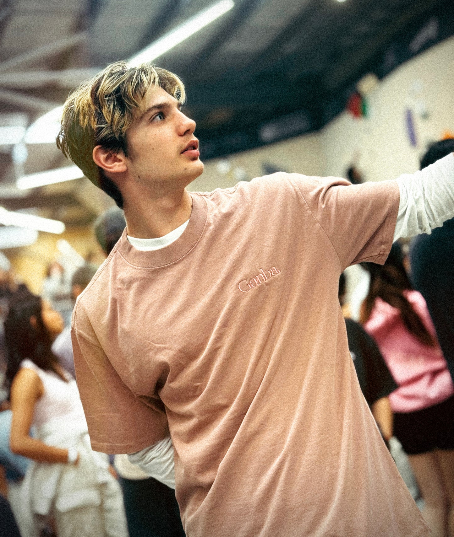 ‘Ganba’ Embroidered Tee / Blush