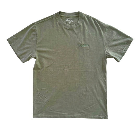 ‘Ganba’ Embroidered Tee / Olive