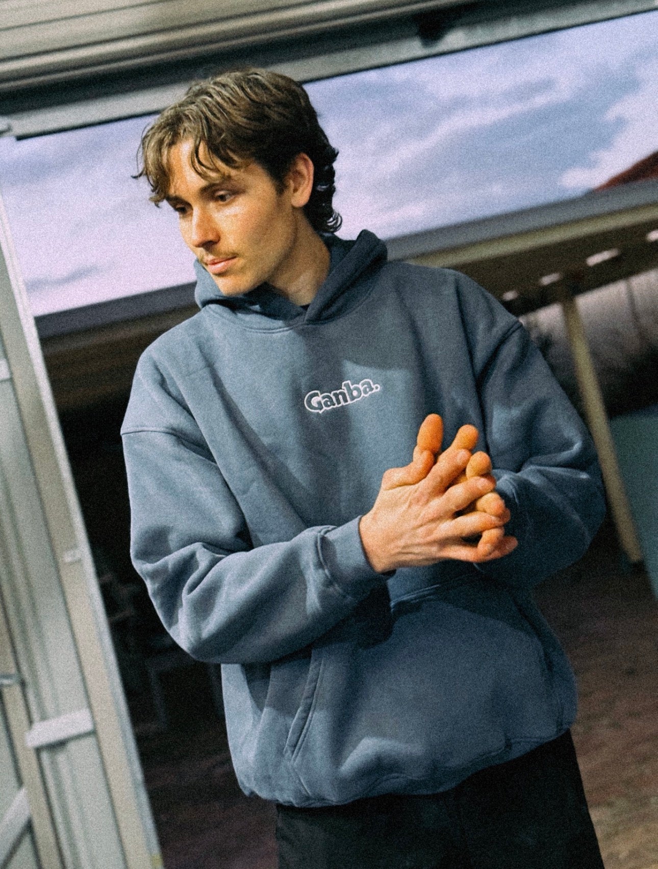 Embroidered Hoodie Washed Slate